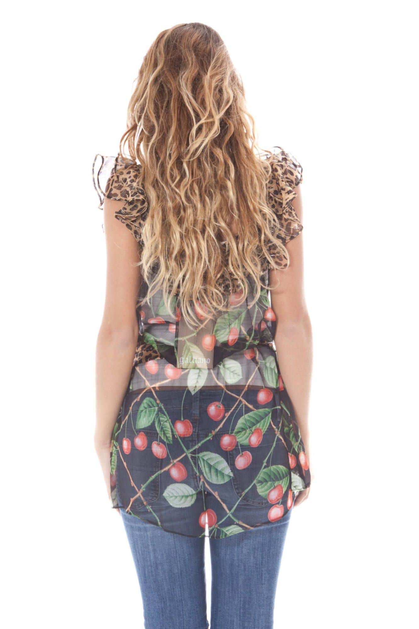 John Galliano manga corta camisa mujer negro