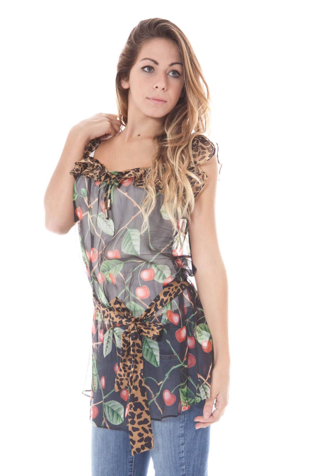 John Galliano manga corta camisa mujer negro
