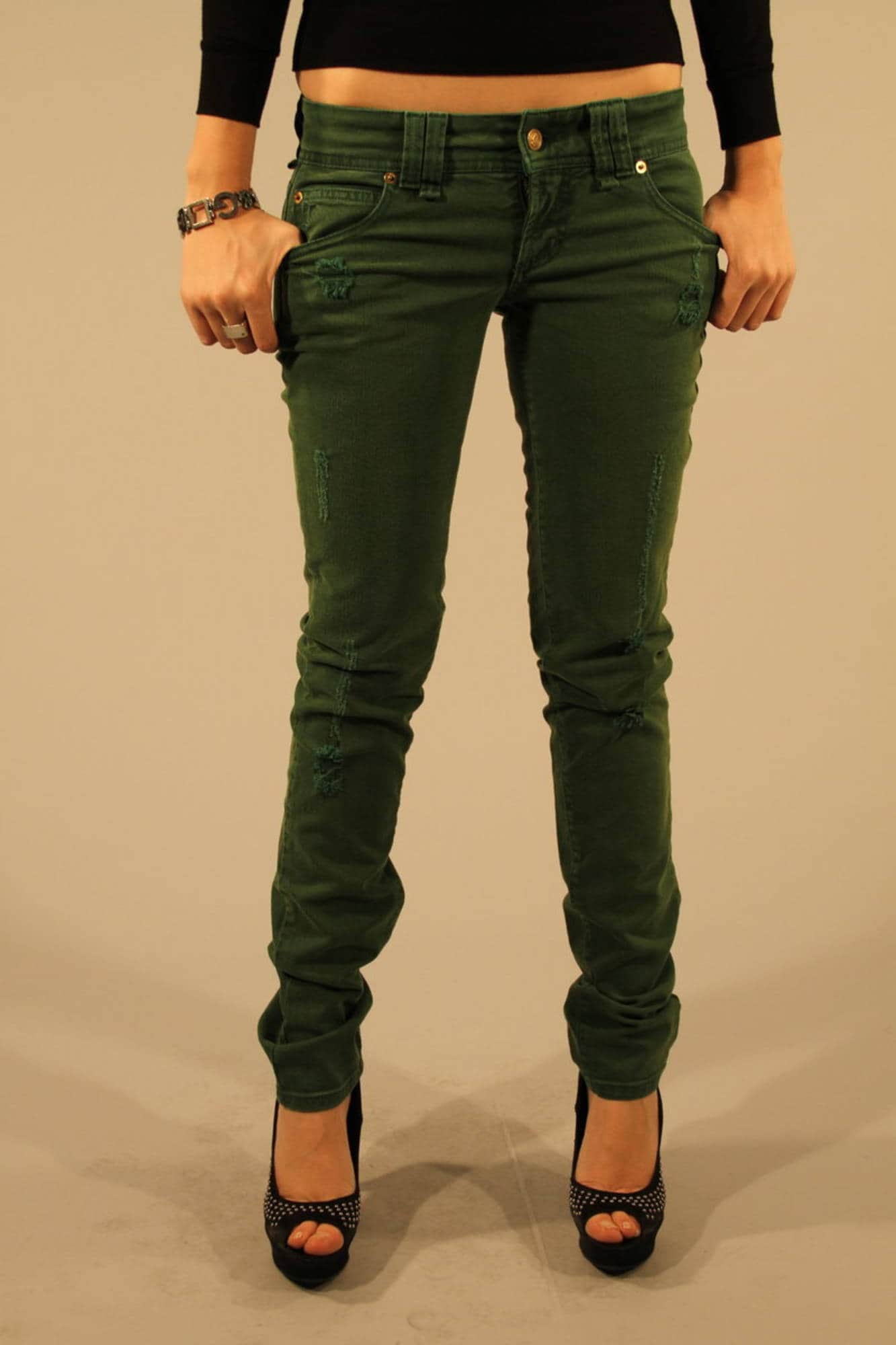 John Galliano vaqueros denim mujer verde
