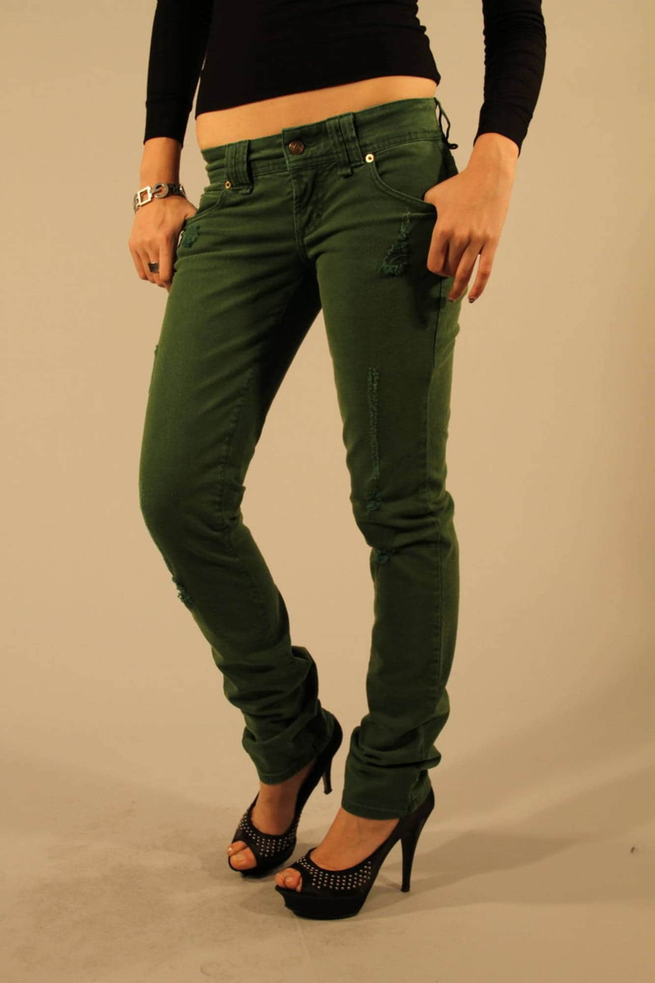 John Galliano vaqueros denim mujer verde