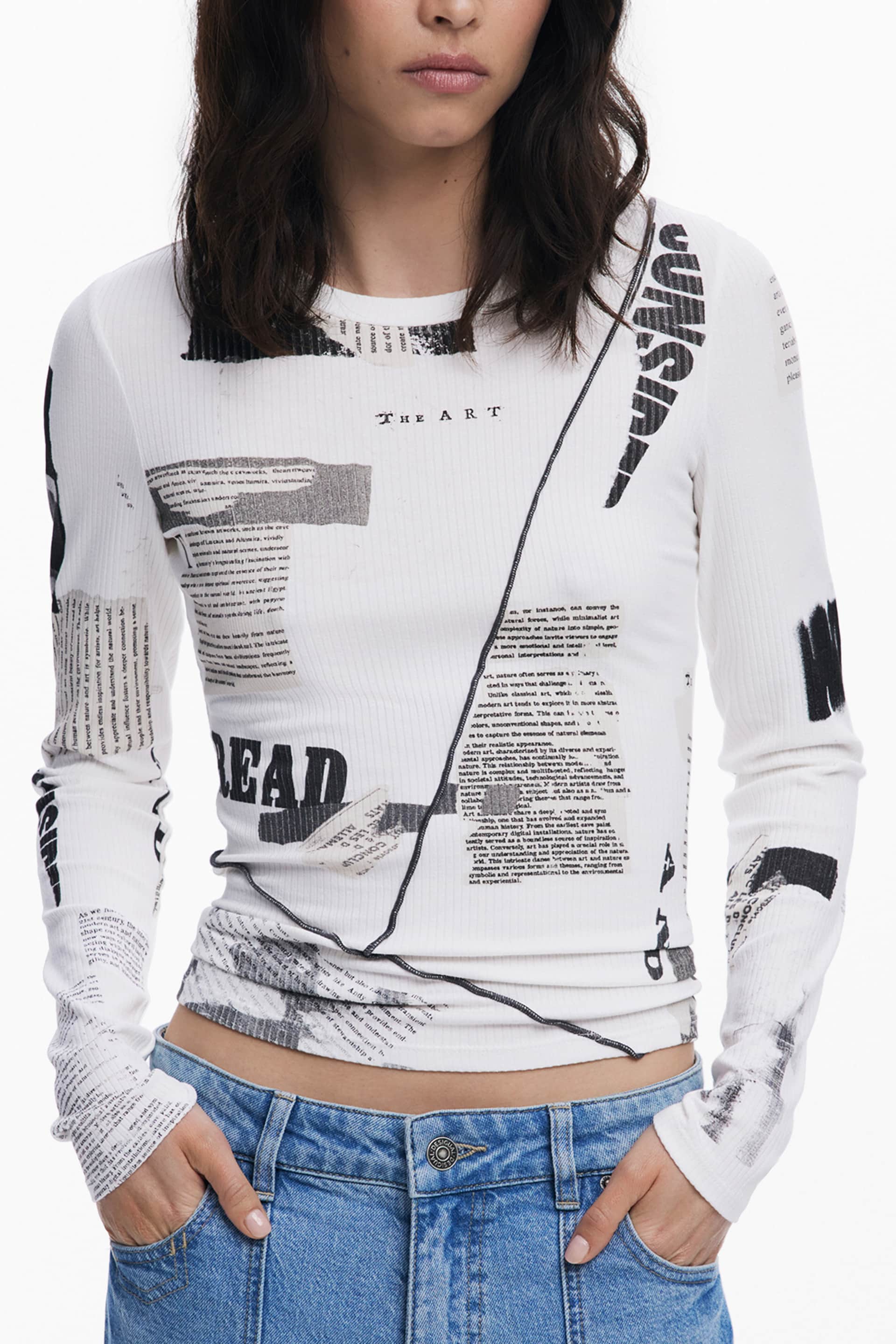 Desigual mujer manga larga t-camisa blanco