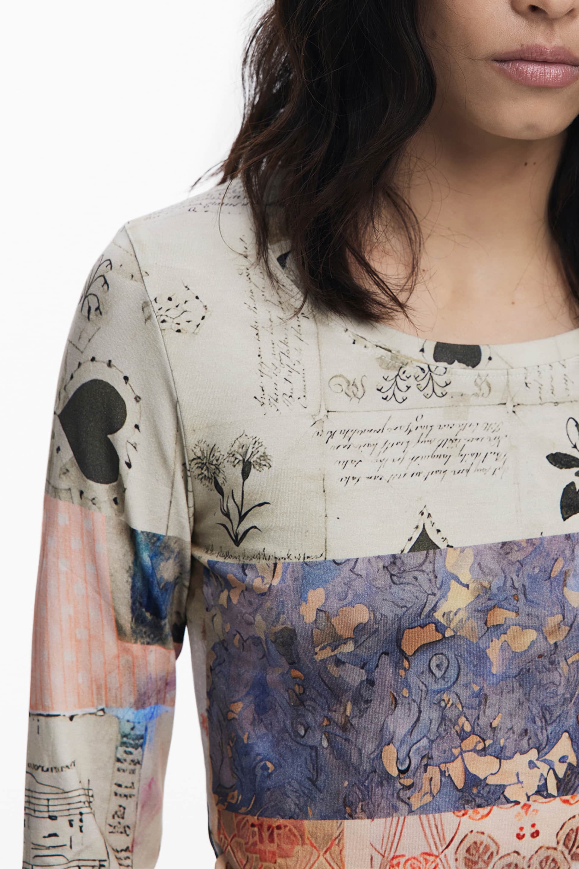 Desigual mujer manga larga t-camisa beige