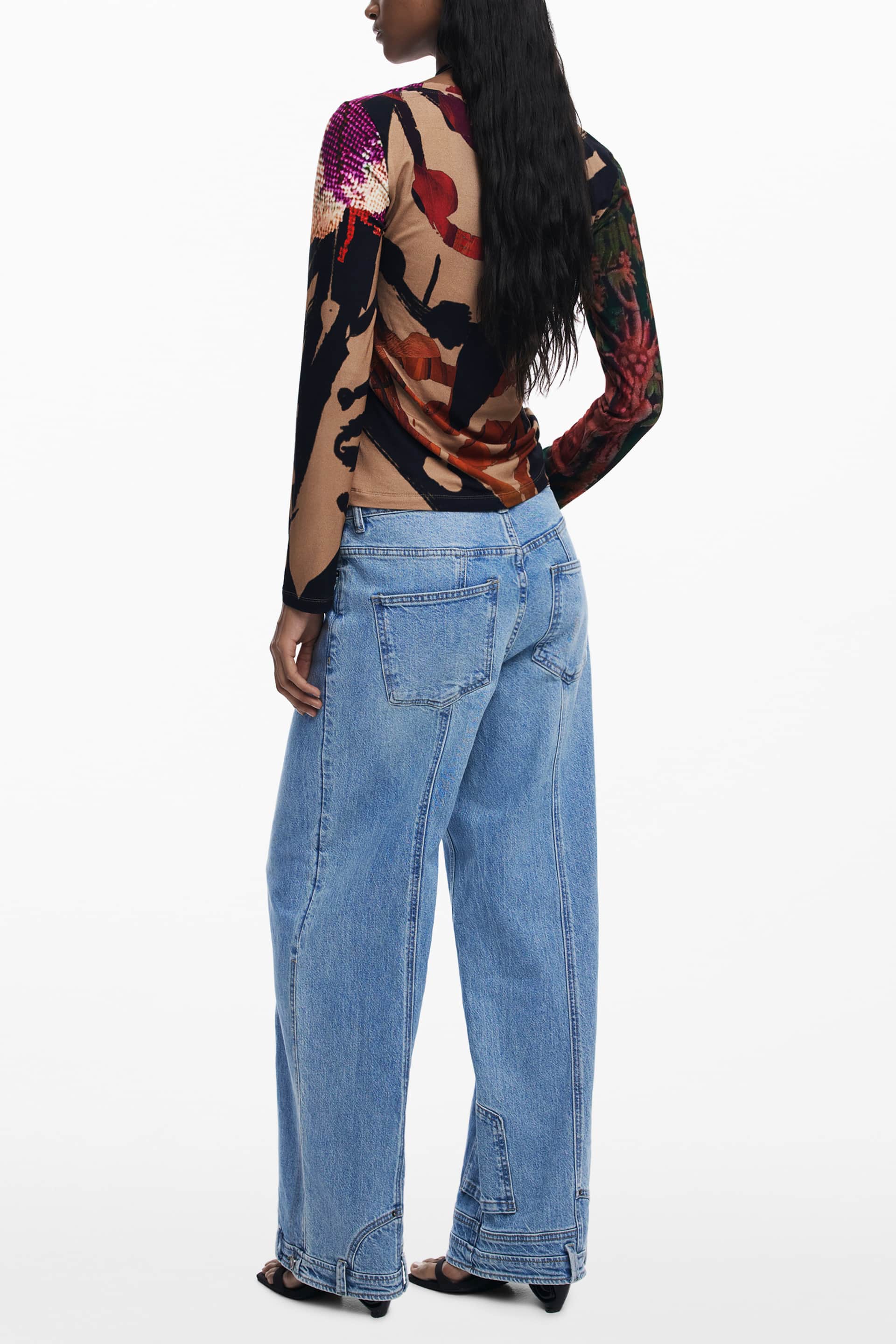Desigual mujer manga larga t-camisa, marrón