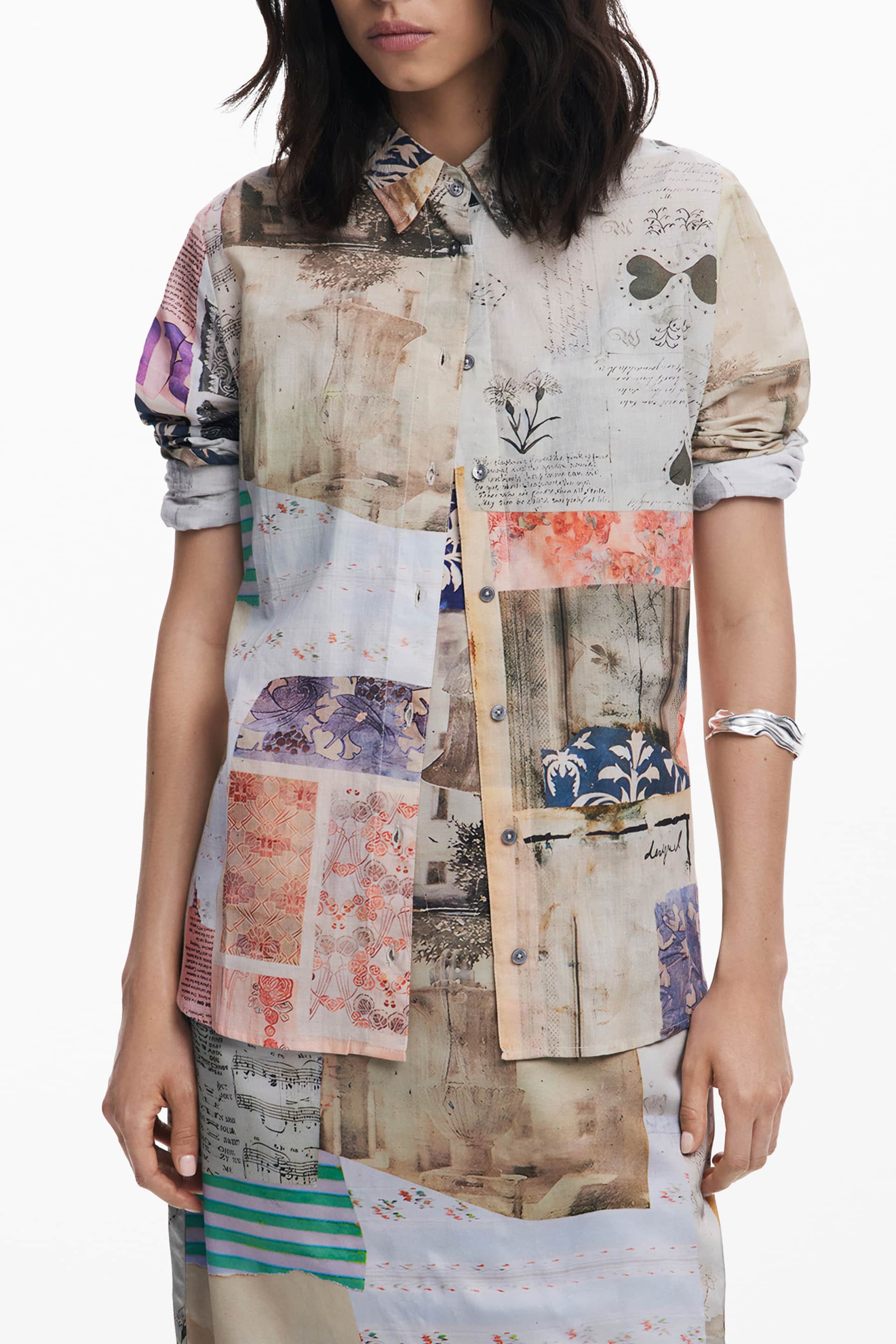 Desigual mujer manga larga camisa, beige