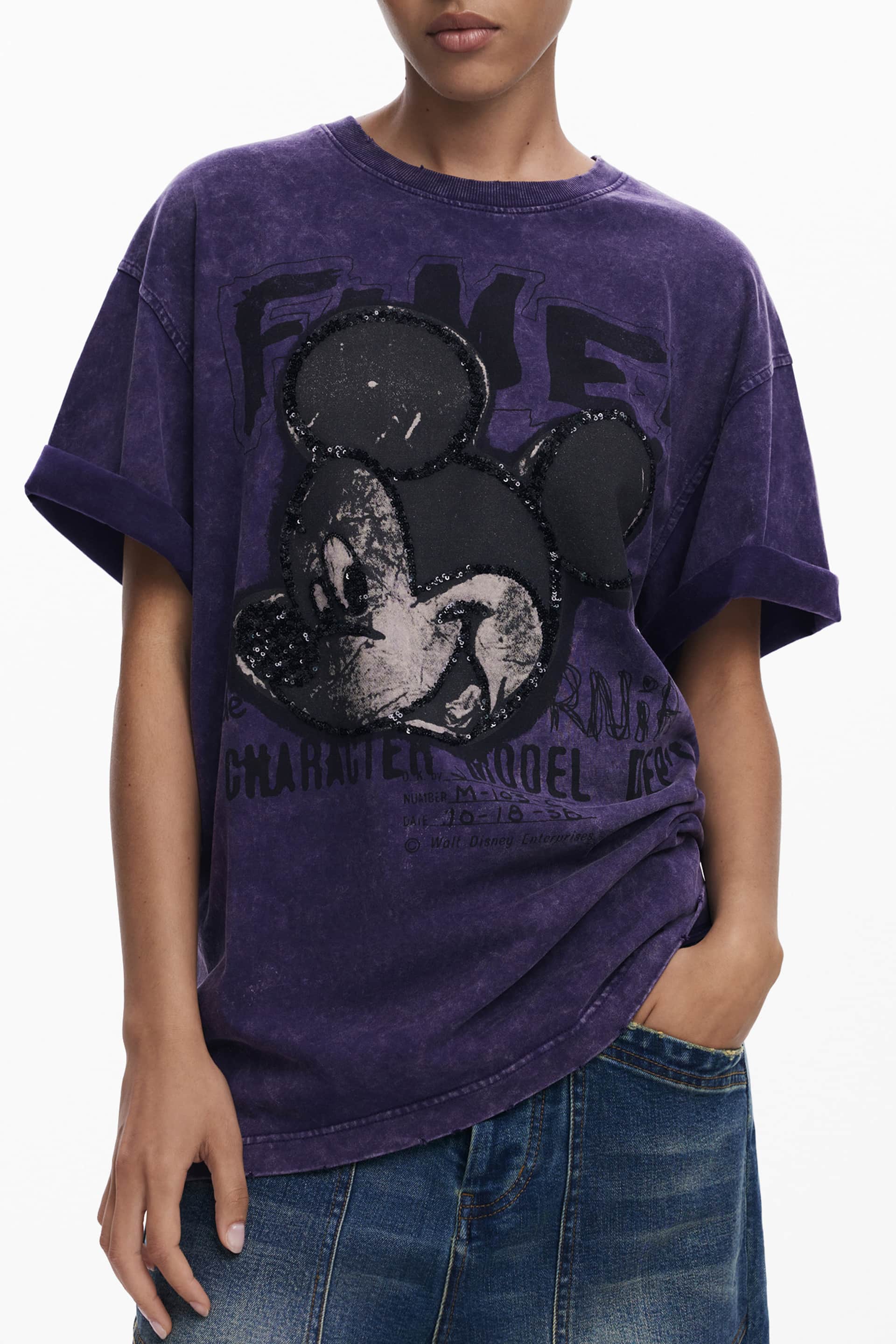 Desigual mujer manga corta t-camisa morado