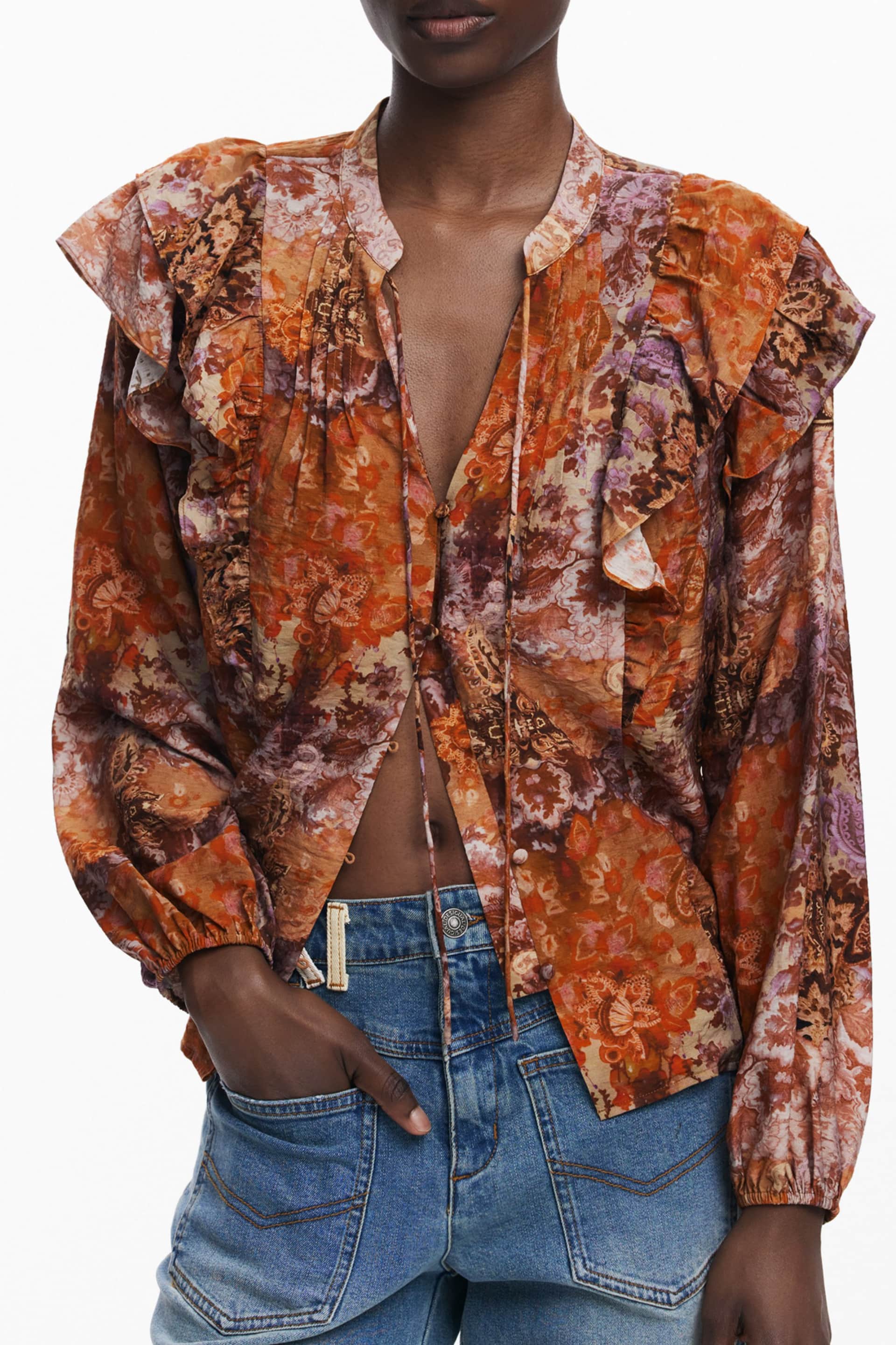 Desigual mujer manga larga camisa, naranja