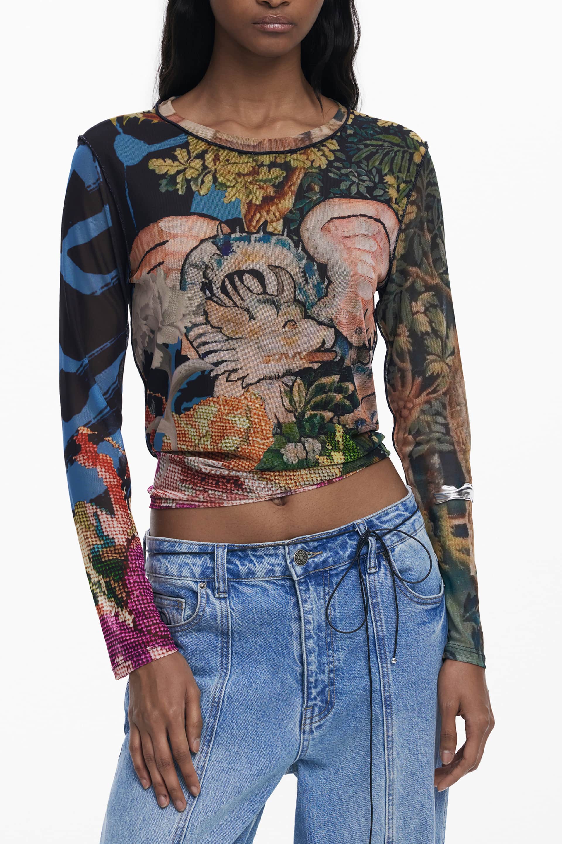 Desigual mujer manga larga t-camisa negro