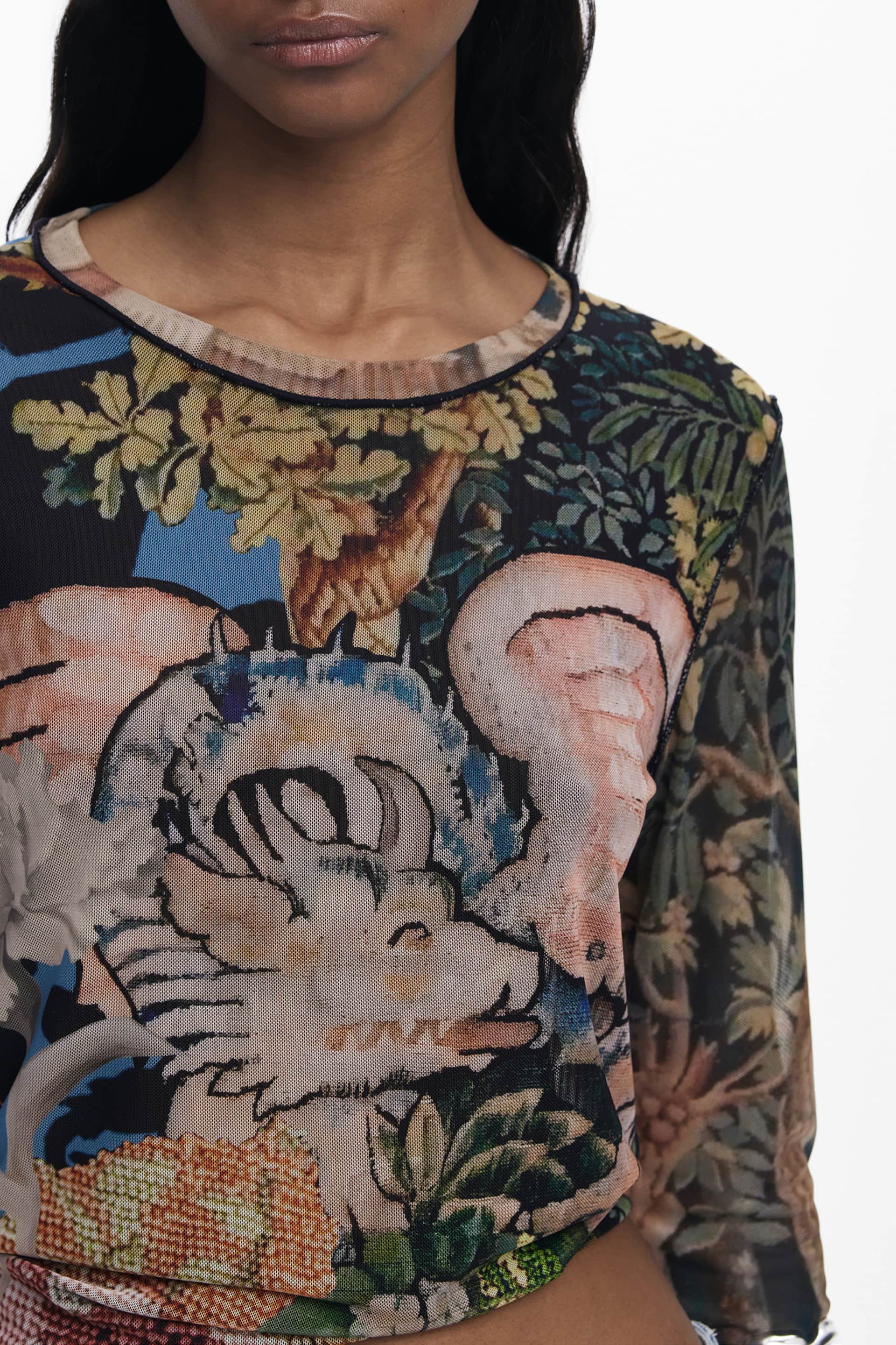 Desigual mujer manga larga t-camisa negro