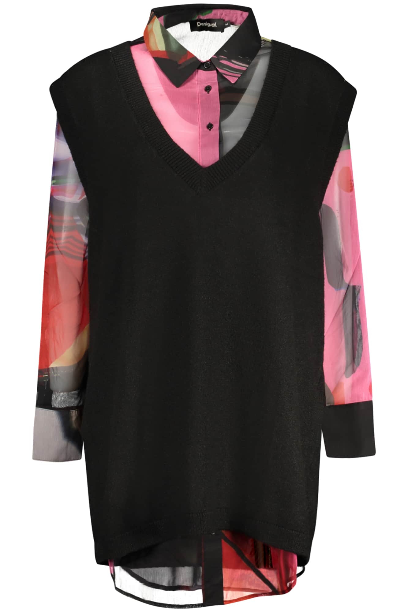 Desigual mujer manga larga camisa, negro