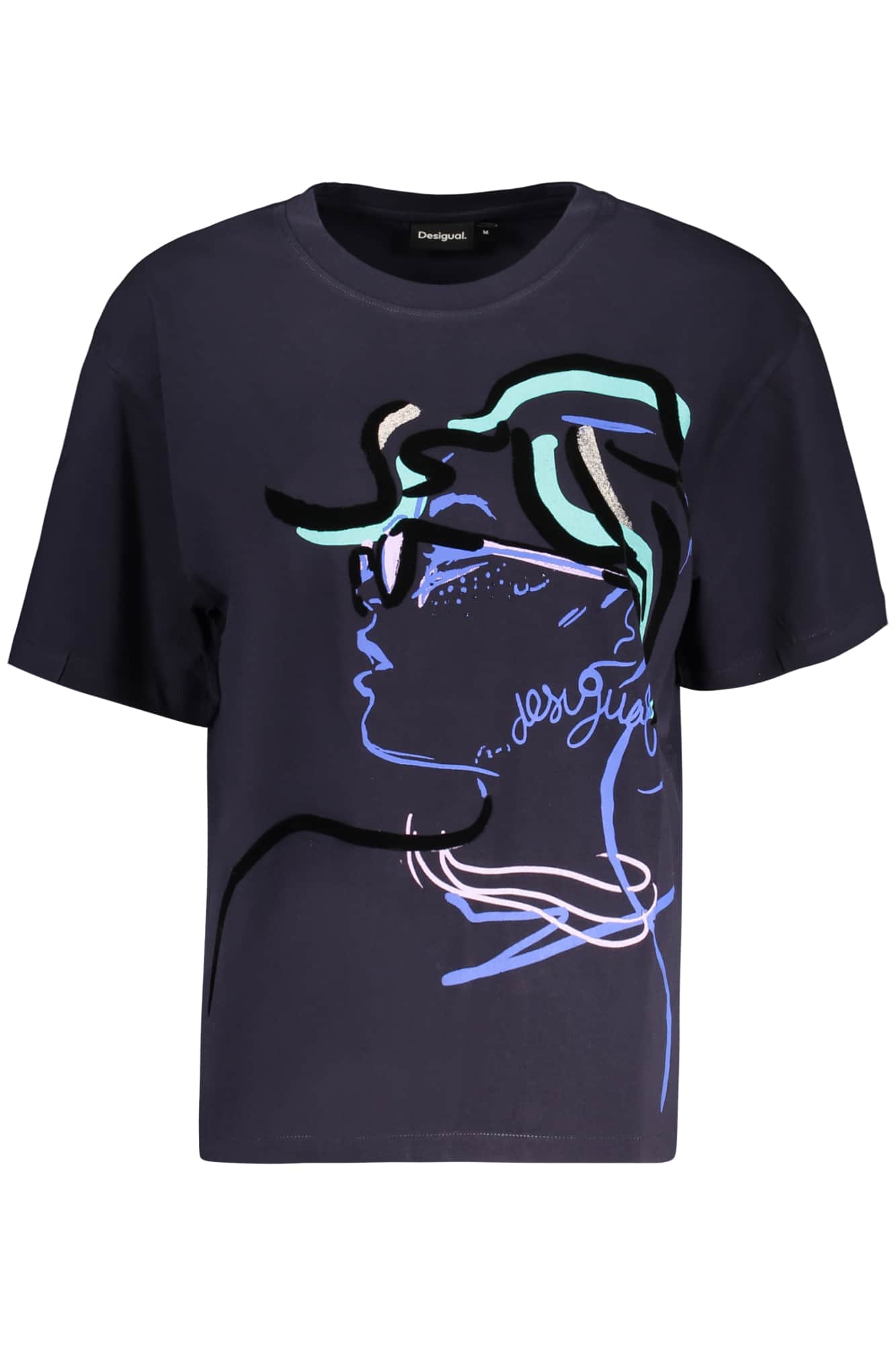 Desigual mujer manga corta t-camisa azul