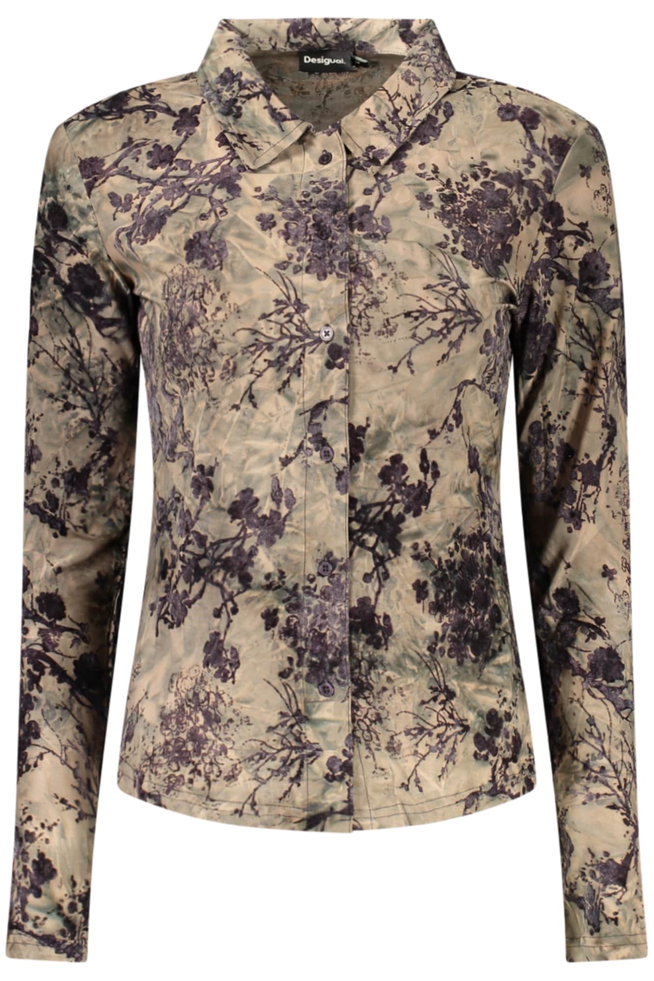 Desigual mujer manga larga camisa, marrón