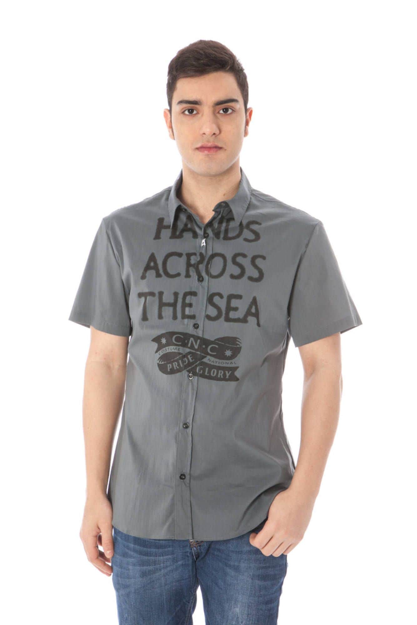 Ropa de baño National manga corta camisa para hombre gris