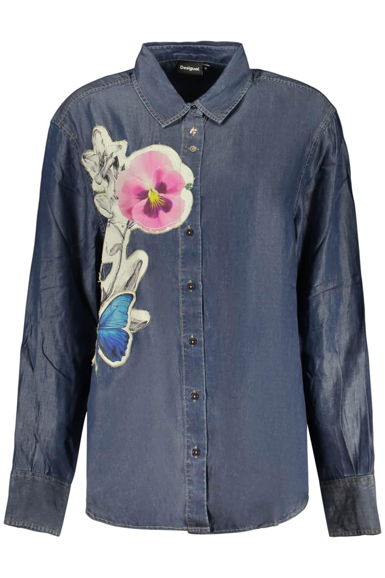 Desigual mujer manga larga camisa, azul